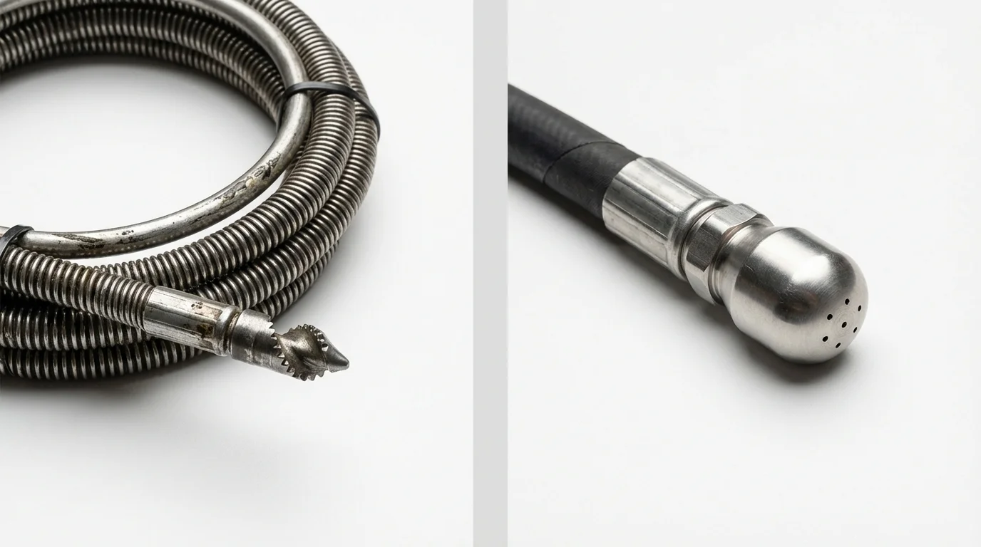 Drain snake cable and hydro jetting nozzle used for drain cleaning in Mount Vernon, NY